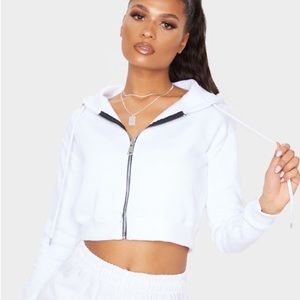 White cropped zip hoodie